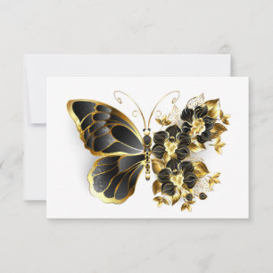 Convites Borboleta Flor Dourada com Orquídea Preta