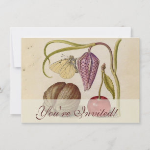 Convites Borboleta Flor e cereja Aquarela