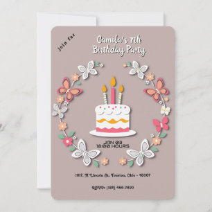 Convites Borboleta Floral Birthday Cake Papercraft Soft BG
