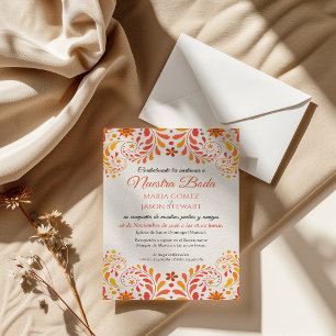 Convites Borboleta Floral Laranja Amarelo Casamento Espanho