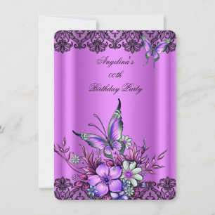 Convites Borboleta Floral Lilás Rosa Renda Preta Aniversári