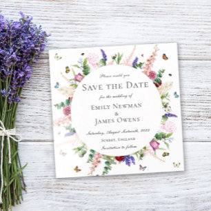 Convites Borboleta Floral Púrpura Casual Salva a Data