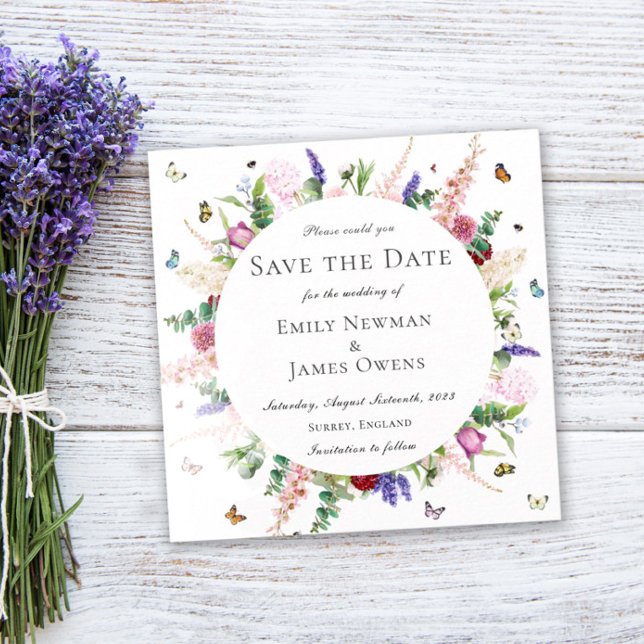 Convites Borboleta Floral Púrpura Casual Salva a Data (Criador carregado)