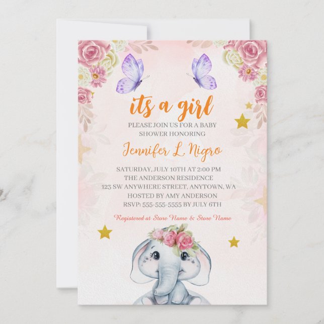 Convites Borboleta Floral Púrpura, rosa, e borboleta (Frente)