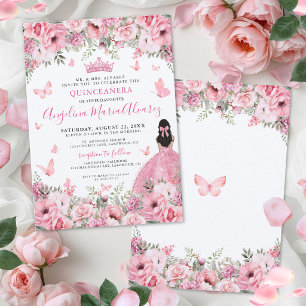 Convites Borboleta Floral Quinceanera Rosa Cor-de-Rosa
