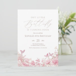 Convites Borboleta Floral Rosa Aniversário