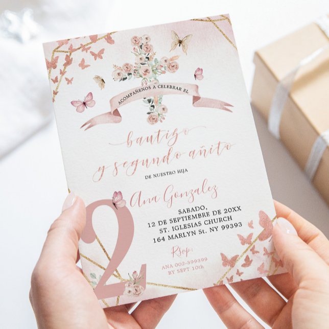 Convites Borboleta Floral rosa segundo aniversário de batis (Criador carregado)