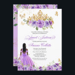 Convites Borboleta Floral Roxa Doce Dezesseis Aniversário<br><div class="desc">Doce 16 convites em tons lilás e lavandas de púrpura com borboletas de ouro e uma bela tiara. Visite o compro para obter mais variações,  incluindo garotas em vestidos com tons de pele diferentes e combinações de cores. Também uma versão Quinceanera desta design.</div>