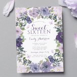 Convites Borboleta Floral Roxa Dourada Sweet 16<br><div class="desc">Borboleta púrpura elegante Convite 16 doce,  com uma coroa de cor da água lilac e lavanda e bordos folhosos. Este doce modelo formal de 16 convidados pode ser editado por você.</div>