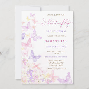 Convites Borboleta Floral Roxo Rosa Aniversário