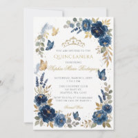 Borboleta Floral Tiara Azul Dourada Quinceañera