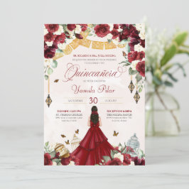 Convites Borboleta Floral Vermelha Branca Elegante Quincean