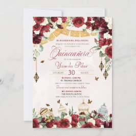Convites Borboleta Floral Vermelha-Branca Elegante Quincean
