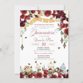 Convites Borboleta Floral Vermelha-Branca Elegante Quincean