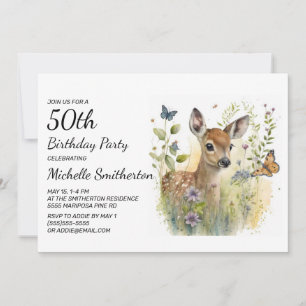 Convites Borboleta Folhagem Floral Aniversário de 50 anos C
