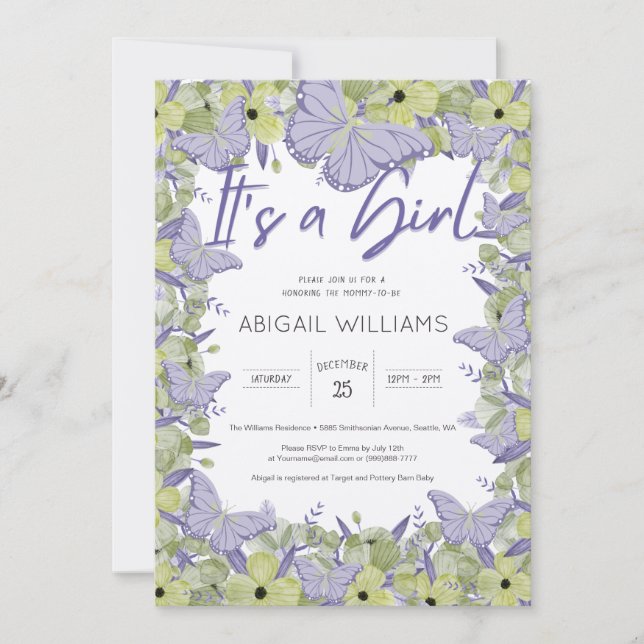 Convites Borboleta Francesa e Chá de fraldas de Flor (Frente)