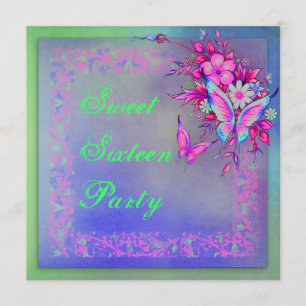 Convites Borboleta Grunge Neon Verde Rosa Aniversário de 16