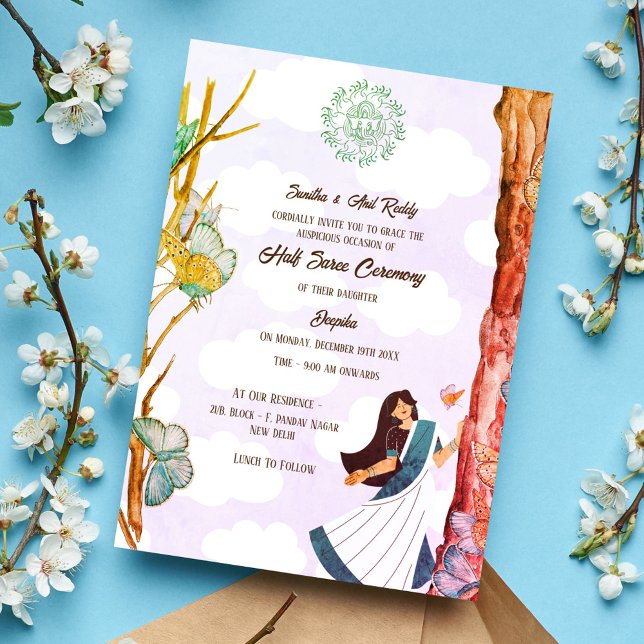 Convites Borboleta Half Saree Ritu Kala Samskara (Criador carregado)