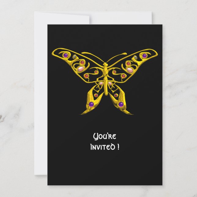 Convites BORBOLETA HIPER DOURADA COM PEDRAS PRECIOSAS Preta (Frente)