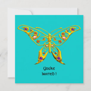 Convites BORBOLETA HIPER OURO, PEDRAS PRECIOSAS, Turquesa A