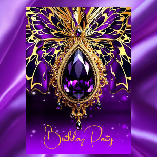 Convites Borboleta Jóia Raro Aniversário Roxo Dourado