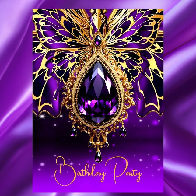 Convites Borboleta Jóia Raro Aniversário Roxo Dourado (Criador carregado)