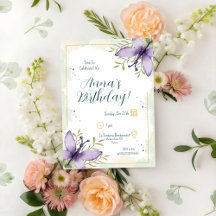 Borboleta Lilac Aquarela Aniversário