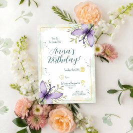 Convites Borboleta Lilac Aquarela Aniversário