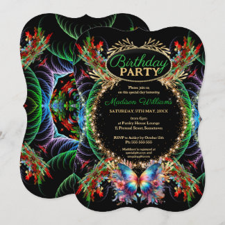 Convites Borboleta Magia Colorida Fractal Sparkle Aniversár