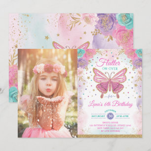 Convites Borboleta Mágica Pia Rosa Púrpura Fada Dourada A