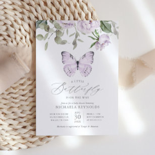 Convites Borboleta no caminho Chá de fraldas Floral Purple