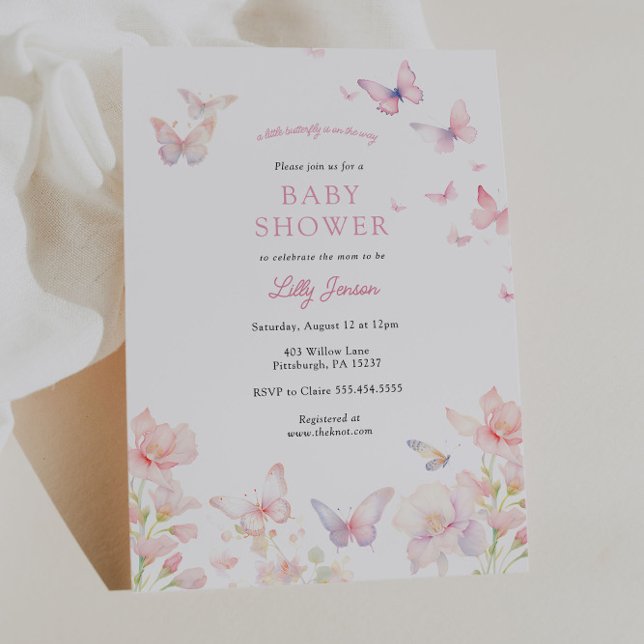 Convites Borboleta no caminho do Chá de fraldas rosa (Criador carregado)