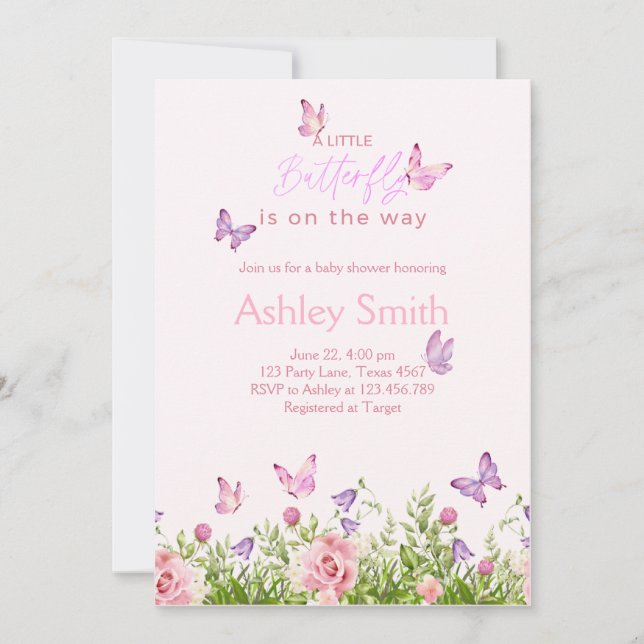 Convites Borboleta no Way Floral Girl Chá de fraldas (Frente)