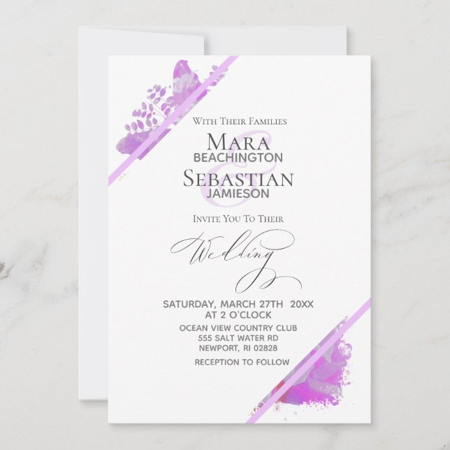 Convites *~* Borboleta Peony Floral QR RSVP AR3 Casamento (Frente)