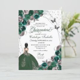 Convites Borboleta prateada verde Princesa Quinceanera