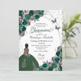 Convites Borboleta prateada verde Princesa Quinceanera