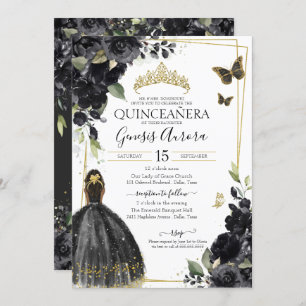 Convites Borboleta Preta de Quinceañera, Garota Vestida