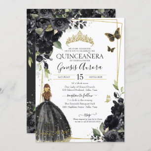 Convites Borboleta Preta de Quinceañera, Garota Vestida