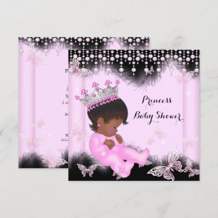 Convites Borboleta Preta Princesa Rosa Chuveiro de Bebê Étn