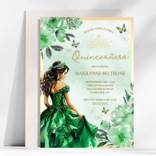 Convites Borboleta Princesa Floral Verde Quinceañera