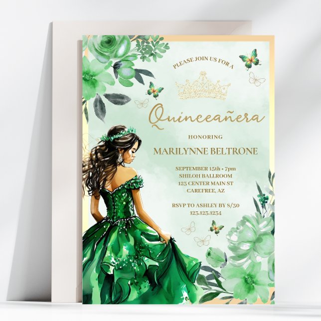 Convites Borboleta Princesa Floral Verde Quinceañera (Criador carregado)