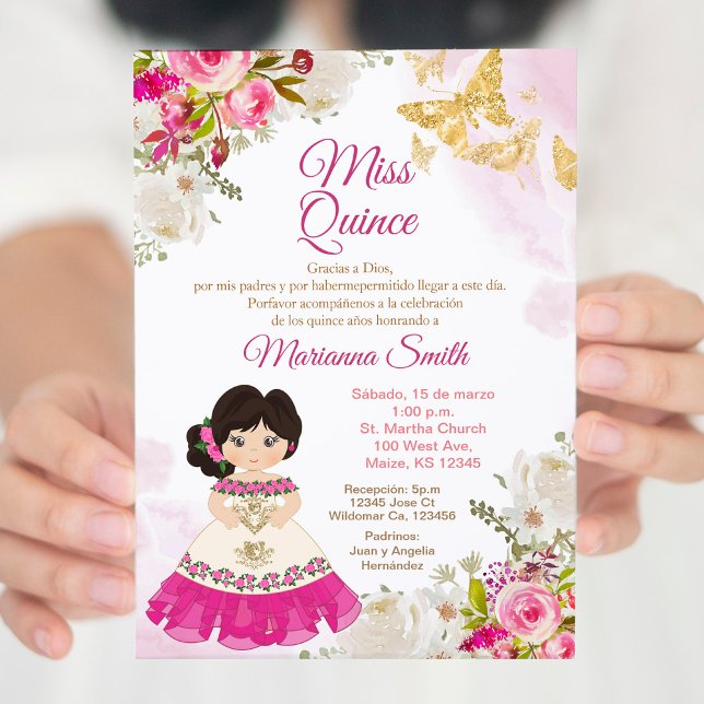 Convites Borboleta Princesa Rosa Quinceanera (Criador carregado)