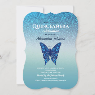 Convites Borboleta Quinceañera Brilho Azul