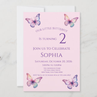 Convites Borboleta Rosa Aniversário de Qualquer Idade