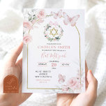 Convites Borboleta Rosa Bat Mitzvah Floral<br><div class="desc">Borboleta Cor-de-Rosa Bat Mitzvah Convite Floral | Convite para Bat Mitzvah,  cor-de-rosa,  | Convite à Celebração Religiosa de Menina Hebraica | Convite de Tradição Judaica Bat Mitzvah | Filha chamada ao convite da Torá</div>