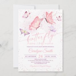 Convites Borboleta Rosa Beijos e Bebês Deseja Chá de fralda