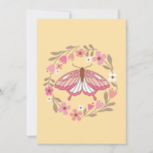 Convites Borboleta Rosa Boho e Ilustração de Grinalda Flora