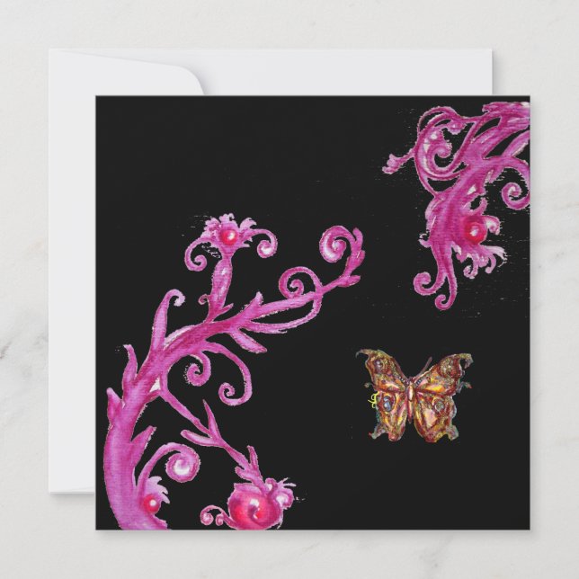 Convites BORBOLETA, rosa brilhante preto (Frente)
