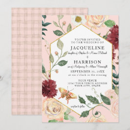 Convites Borboleta Rosa de Coral Floral com Blush de Aquare