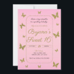Convites Borboleta Rosa e Dourada Brilhante Doce 16 Festa<br><div class="desc">personalizar para qualquer evento</div>